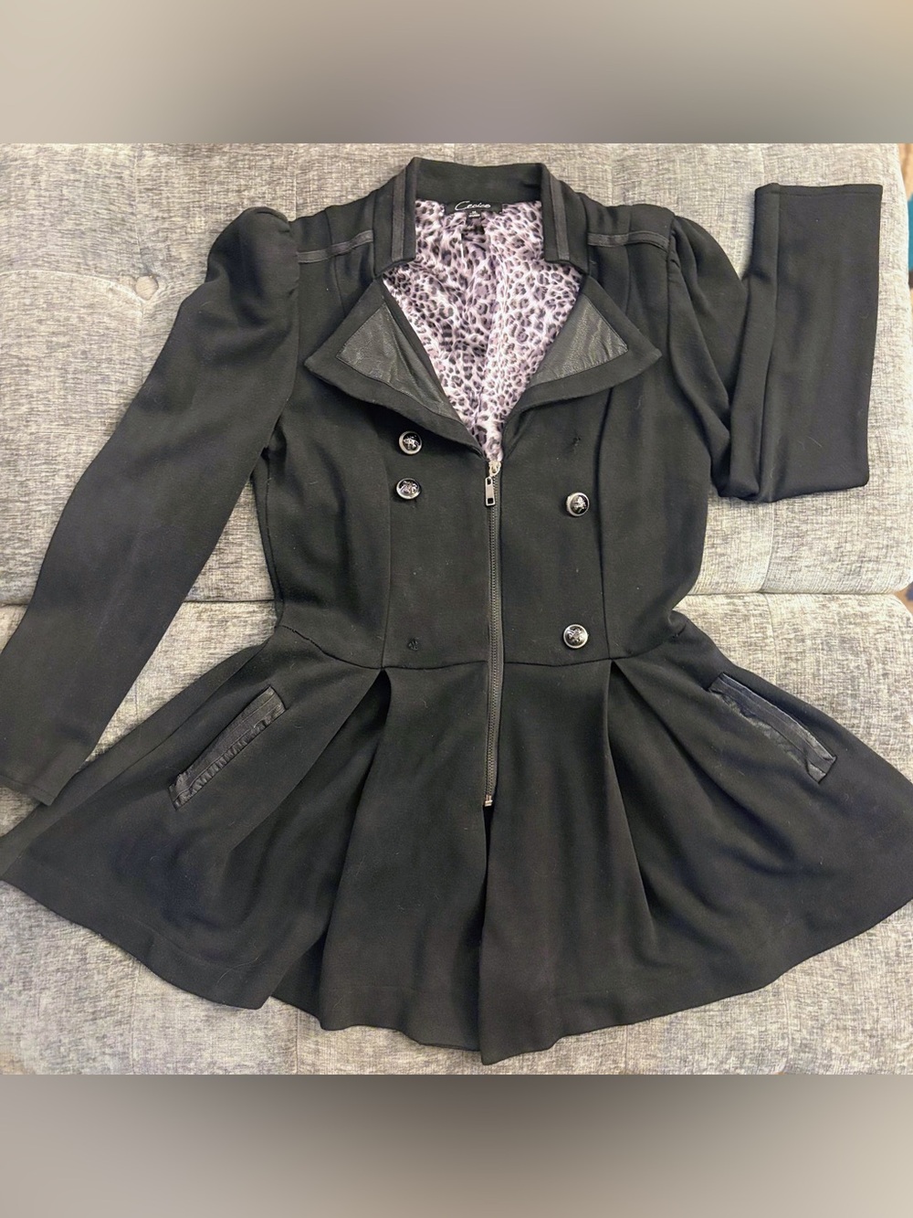 Cecico Black Fit-and-Flare Pea Coat